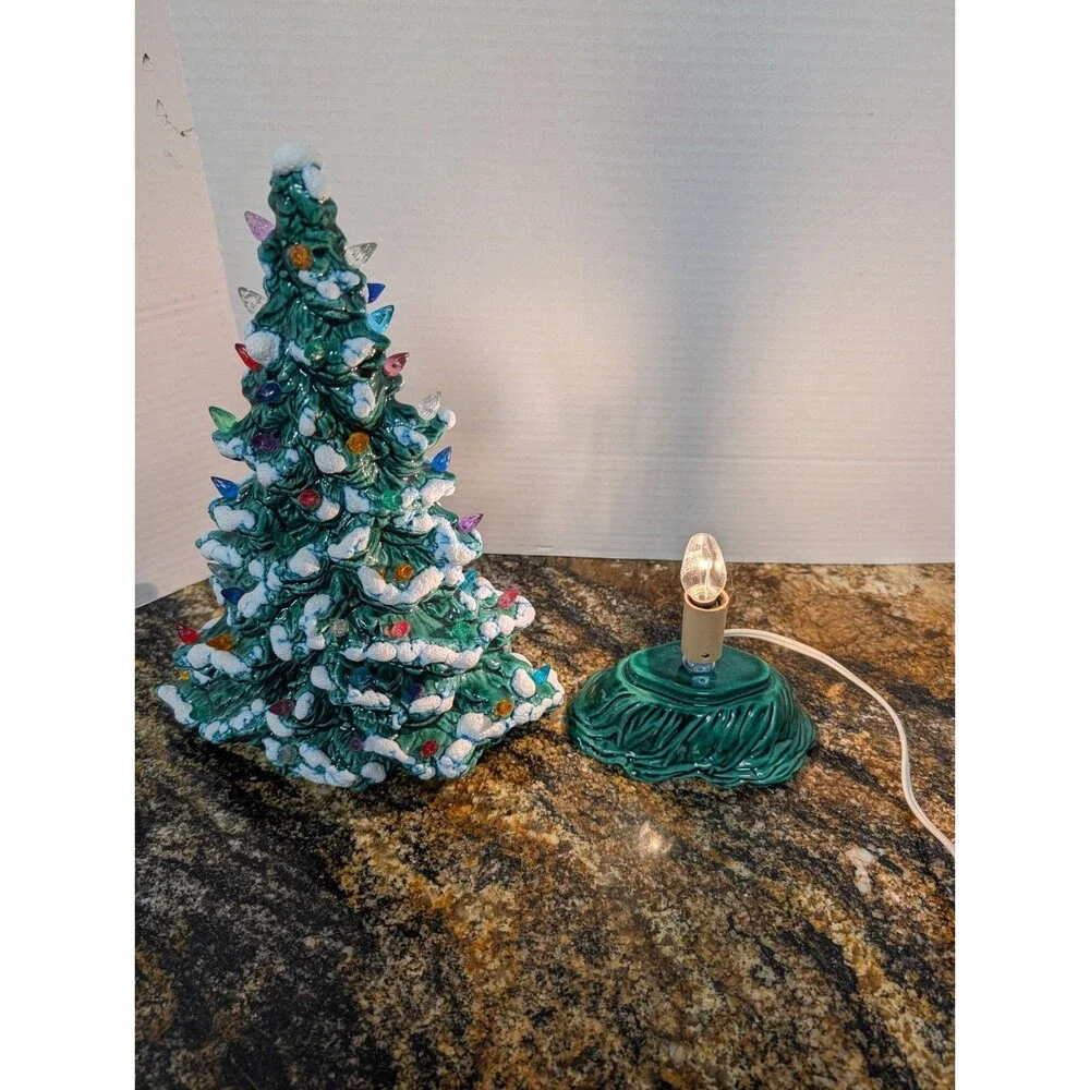 Ceramic Christmas Tree Vintage 2-Piece Lighted 15” With Music Box